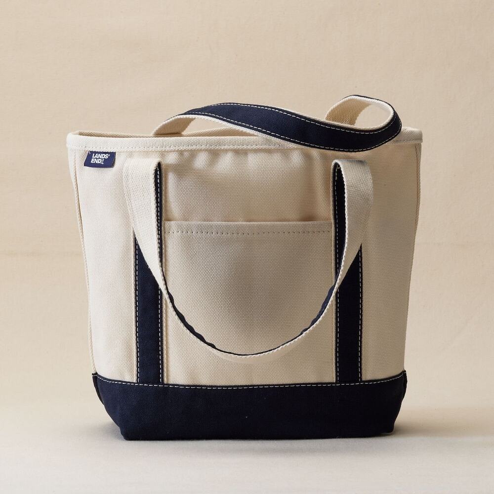 Lands End Medium 5 Pocket Open Top Canvas Tote Bag